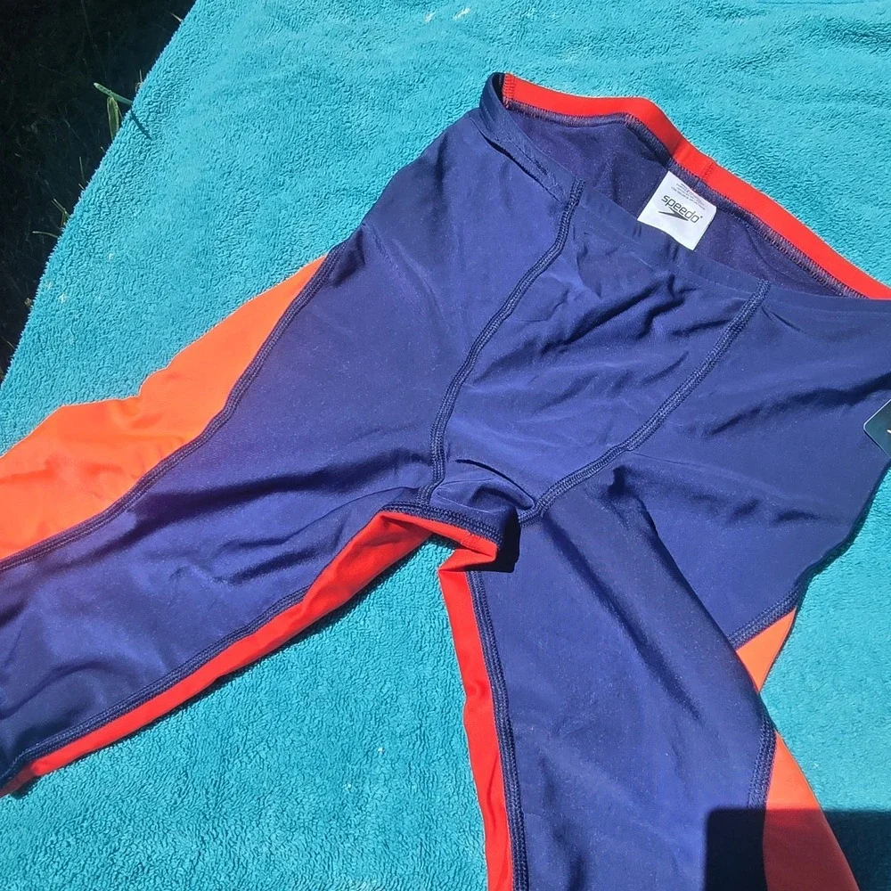 Speedo Eco ProLT Jammer Swimsuit Size 30 Navy Red Boys Swim Team UPF 50+ New